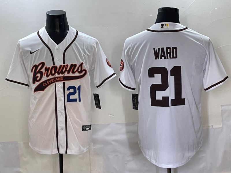 Men 2025 Cleveland Browns #21 Ward White Joint Name Nike Limited NFL Jersey style 3